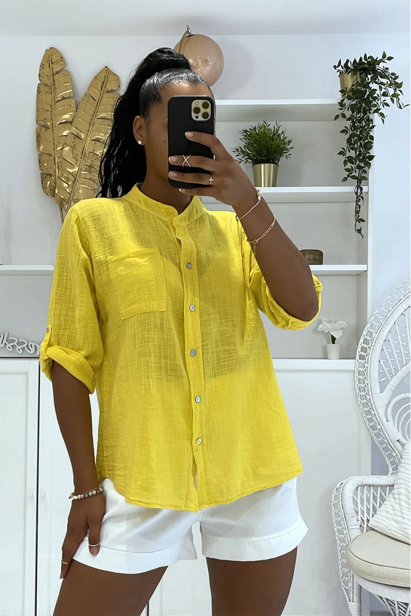Light yellow linen effect shirt - 1