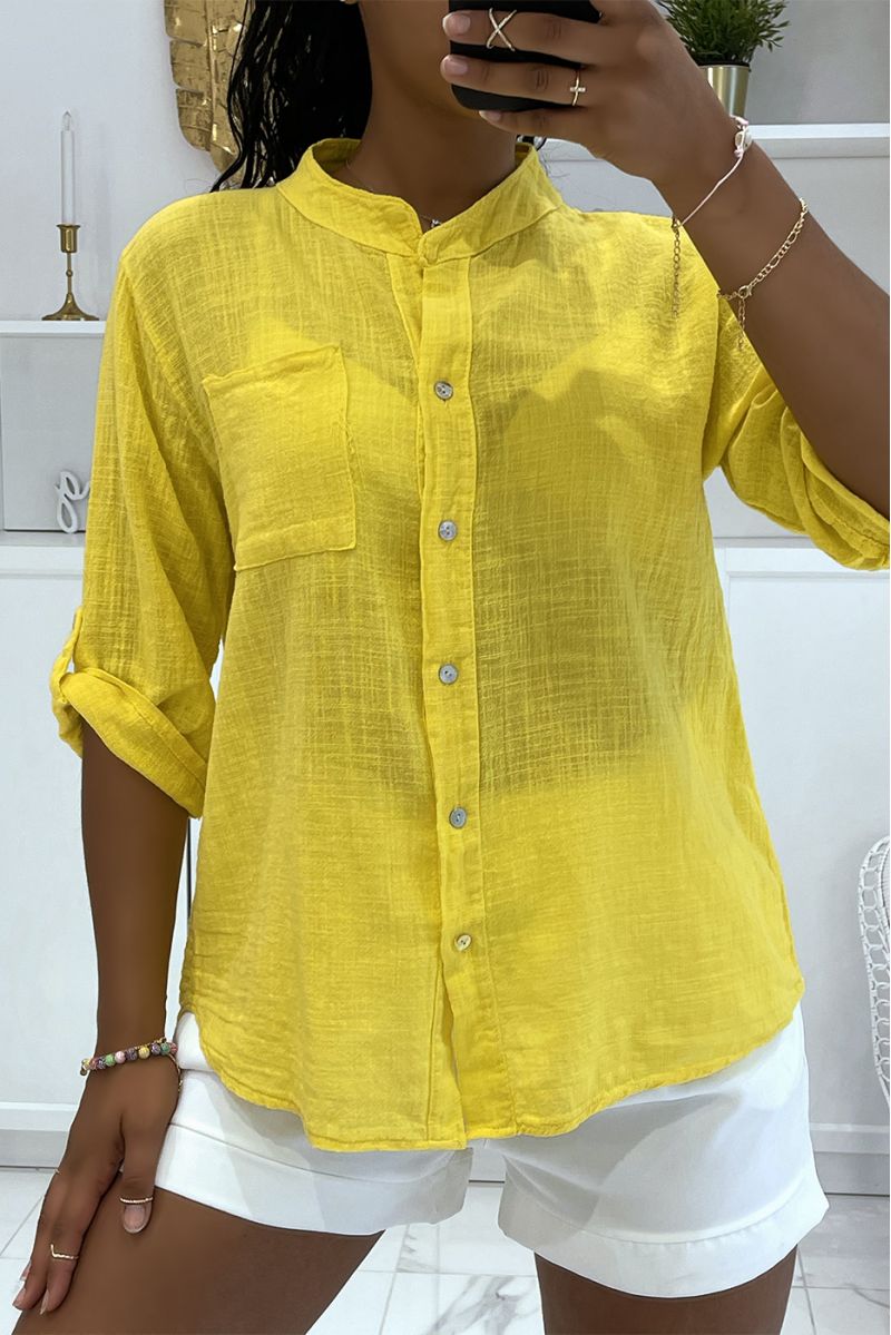 Light yellow linen effect shirt - 3