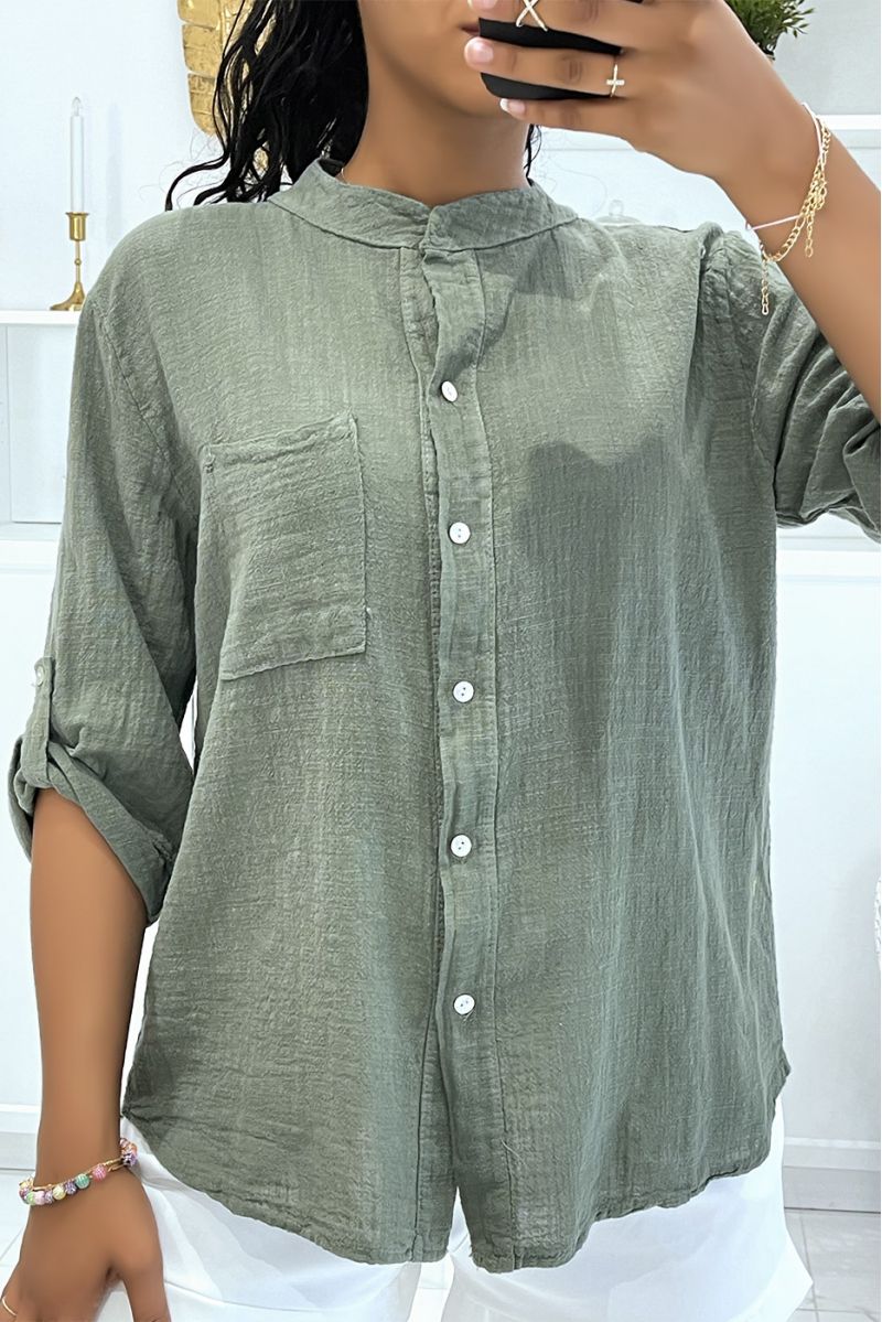 Lightweight khaki linen-effect shirt - 1