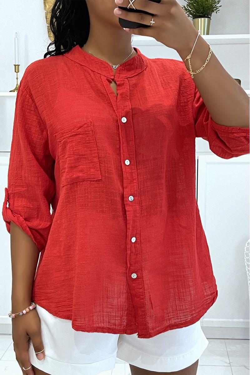 Light red linen effect shirt - 1