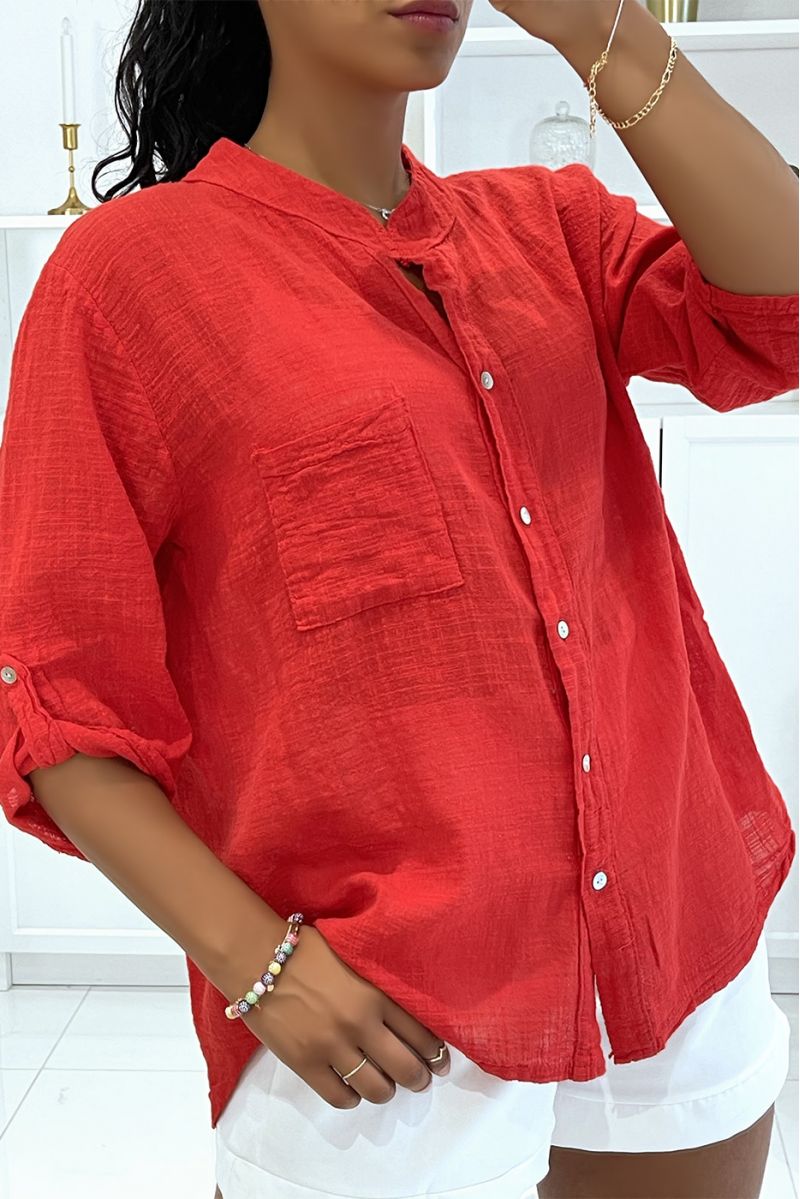 Light red linen effect shirt - 2
