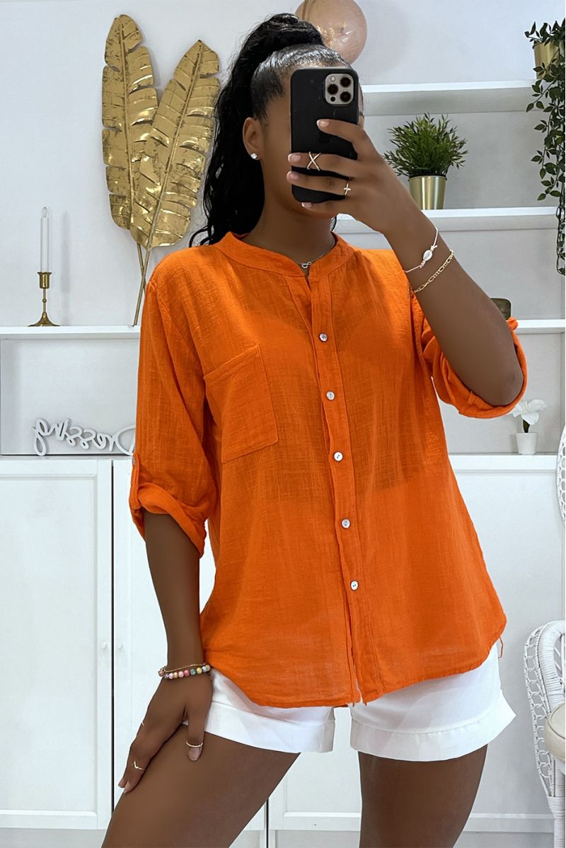 Light orange linen effect shirt - 1