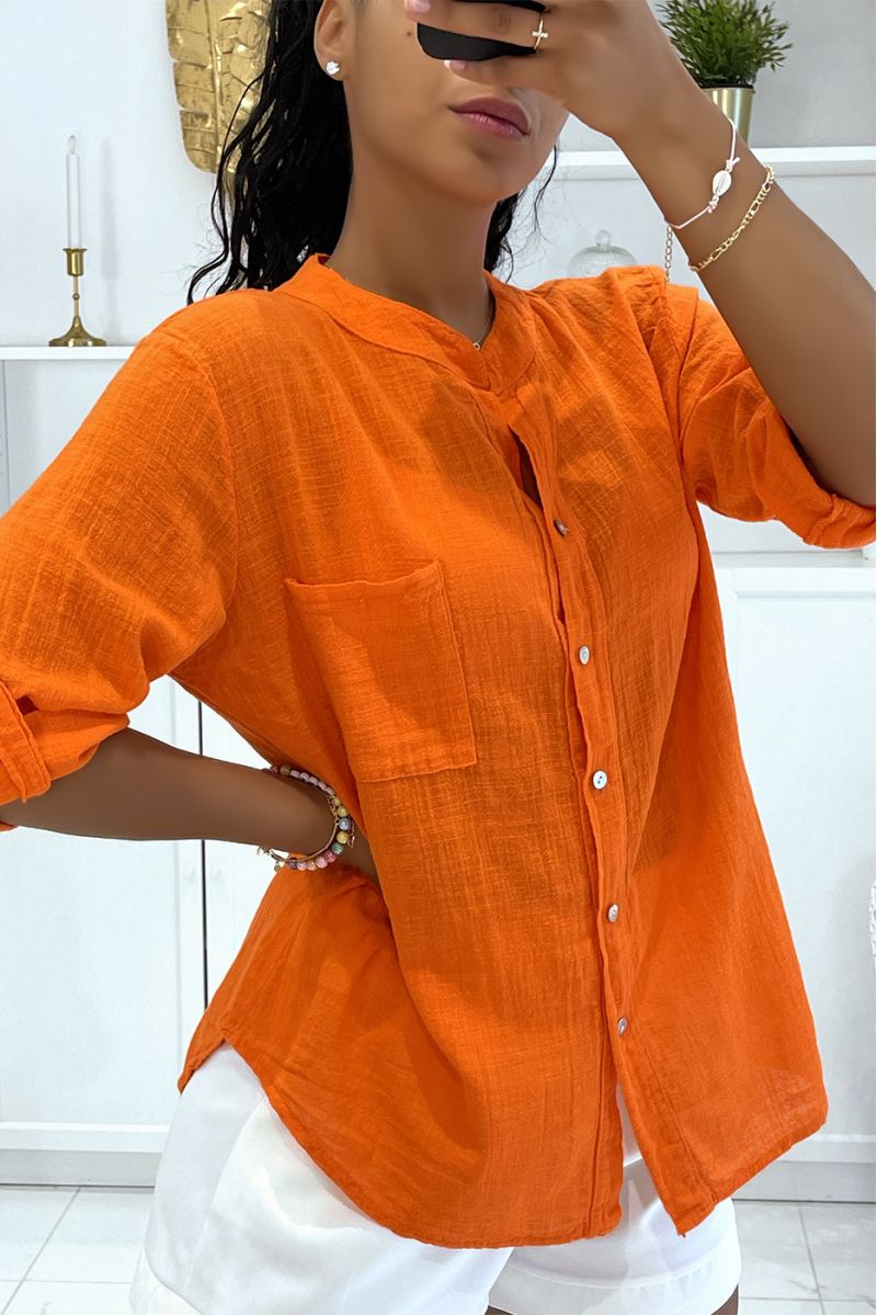Light orange linen effect shirt - 2