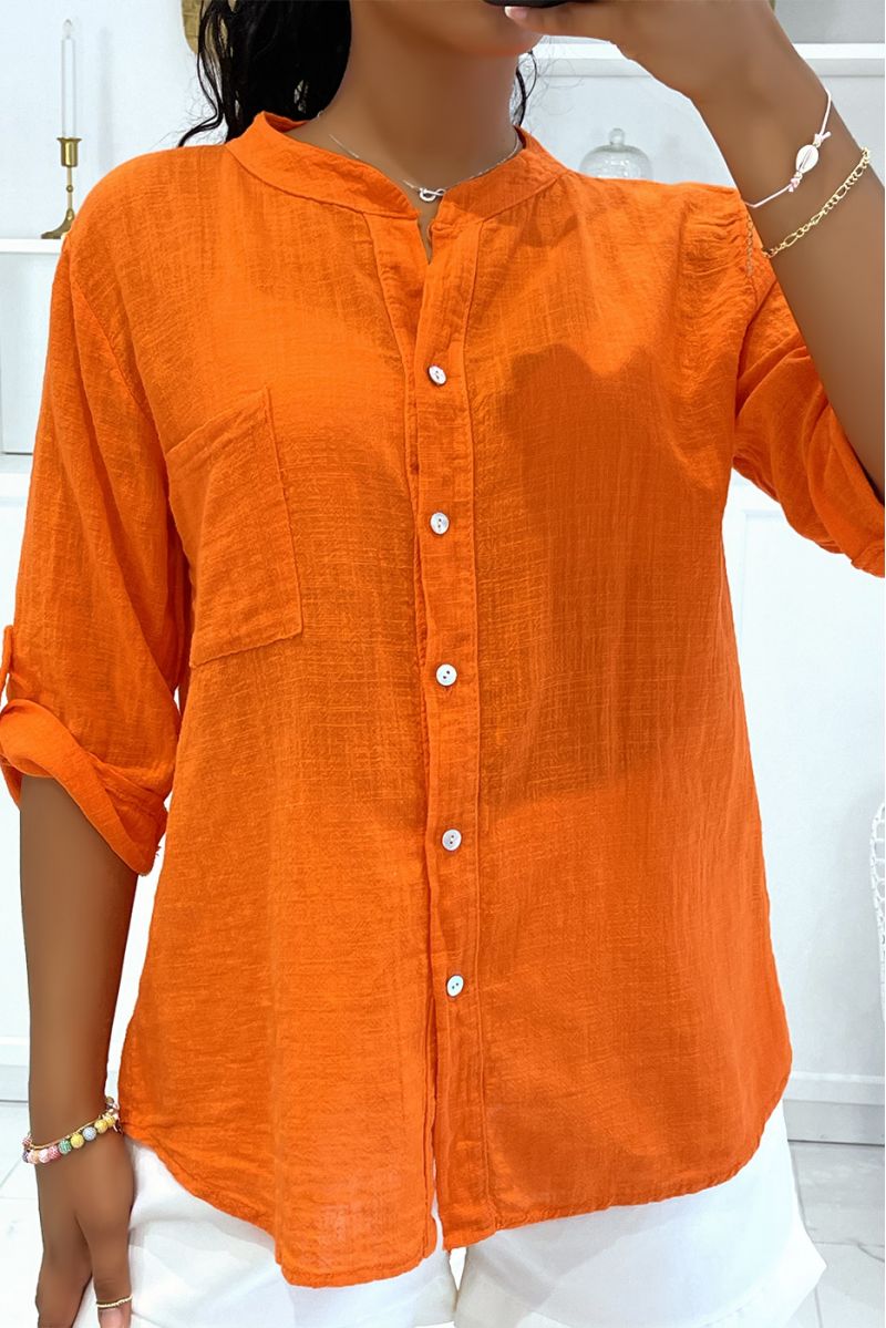 Light orange linen effect shirt - 3