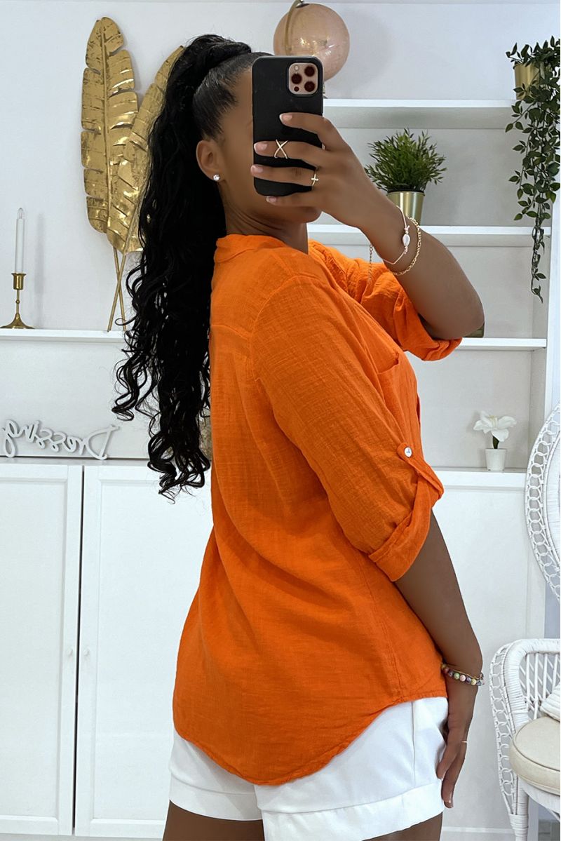 Light orange linen effect shirt - 4