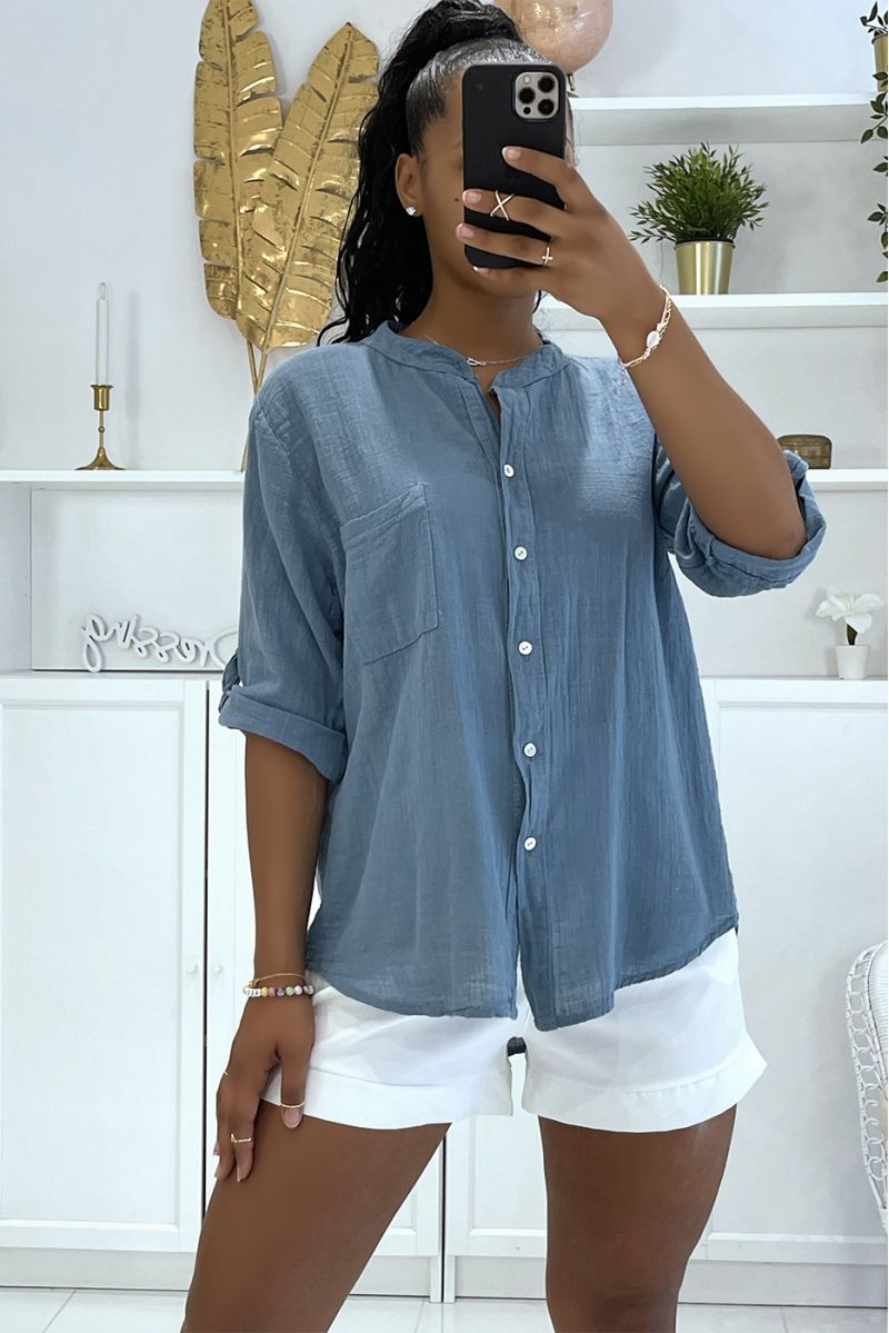 Light indigo linen effect shirt - 3