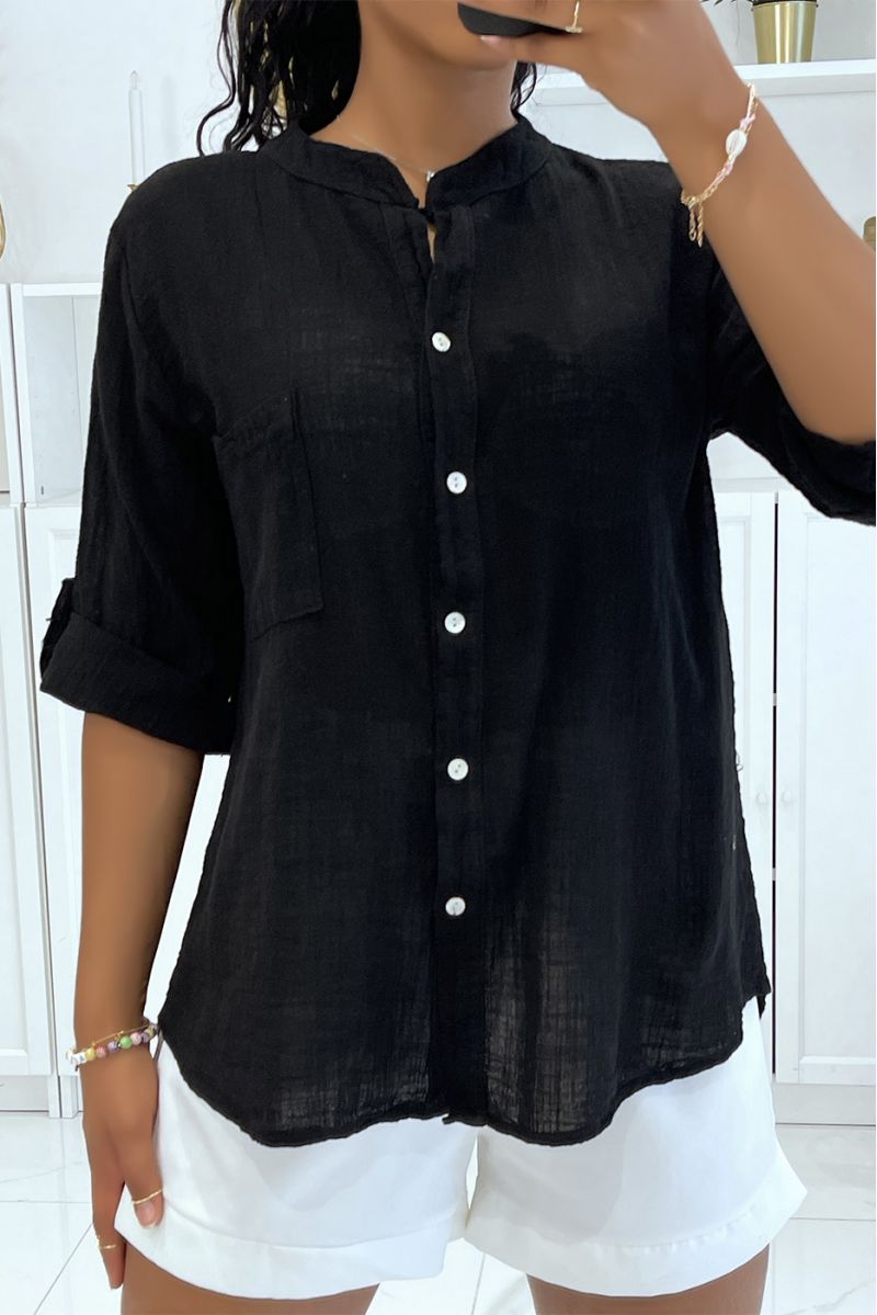 Lichtgewicht zwart overhemd met linneneffect - 3