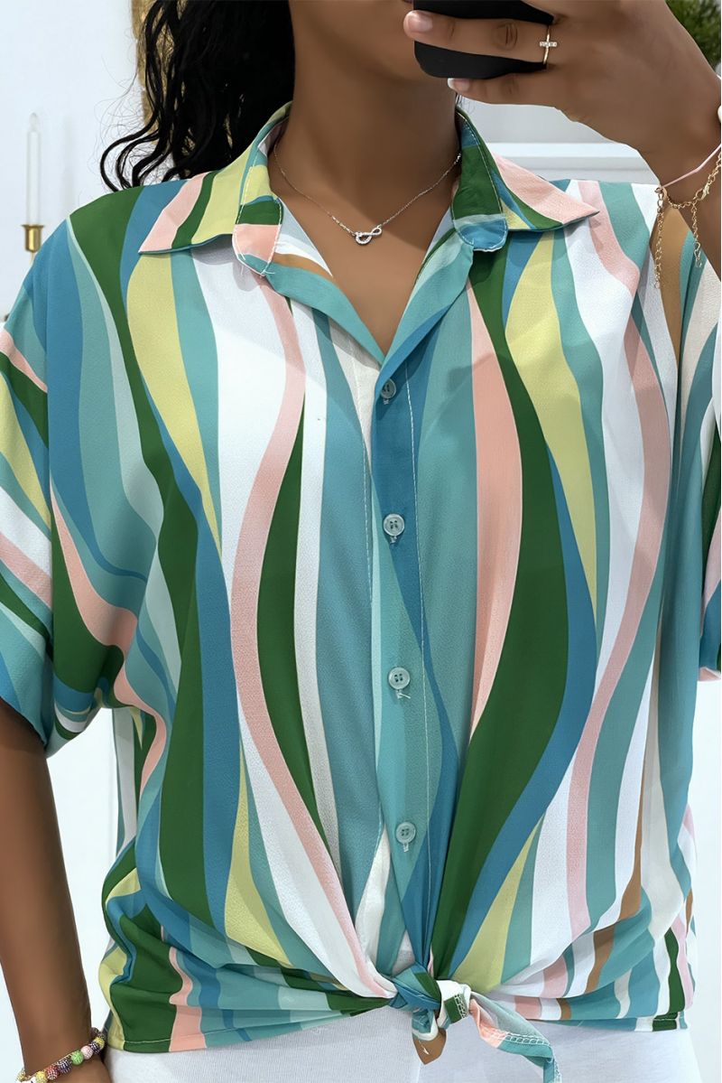Lightweight turquoise striped shirt - 1