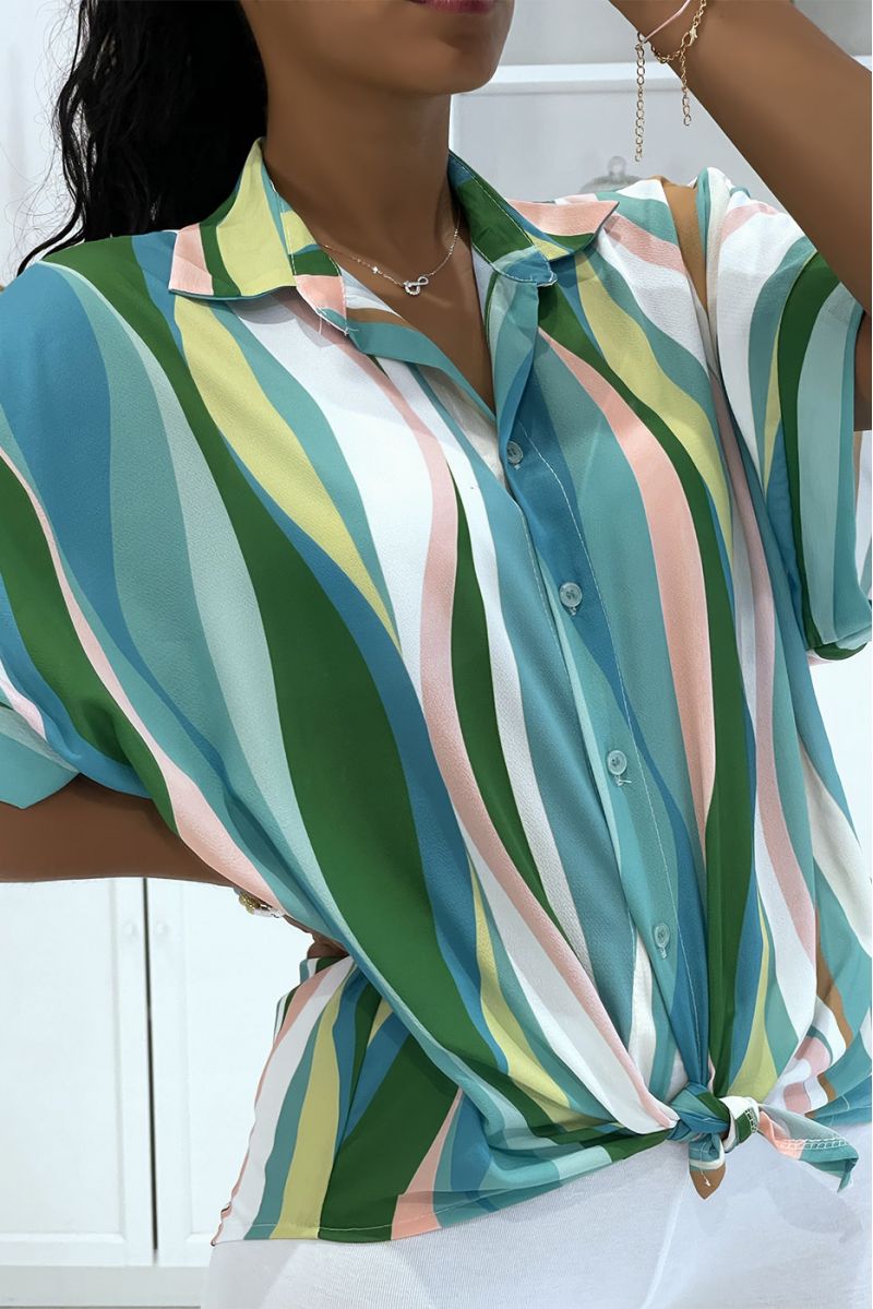 Chemise légère à rayures turquoise - 2