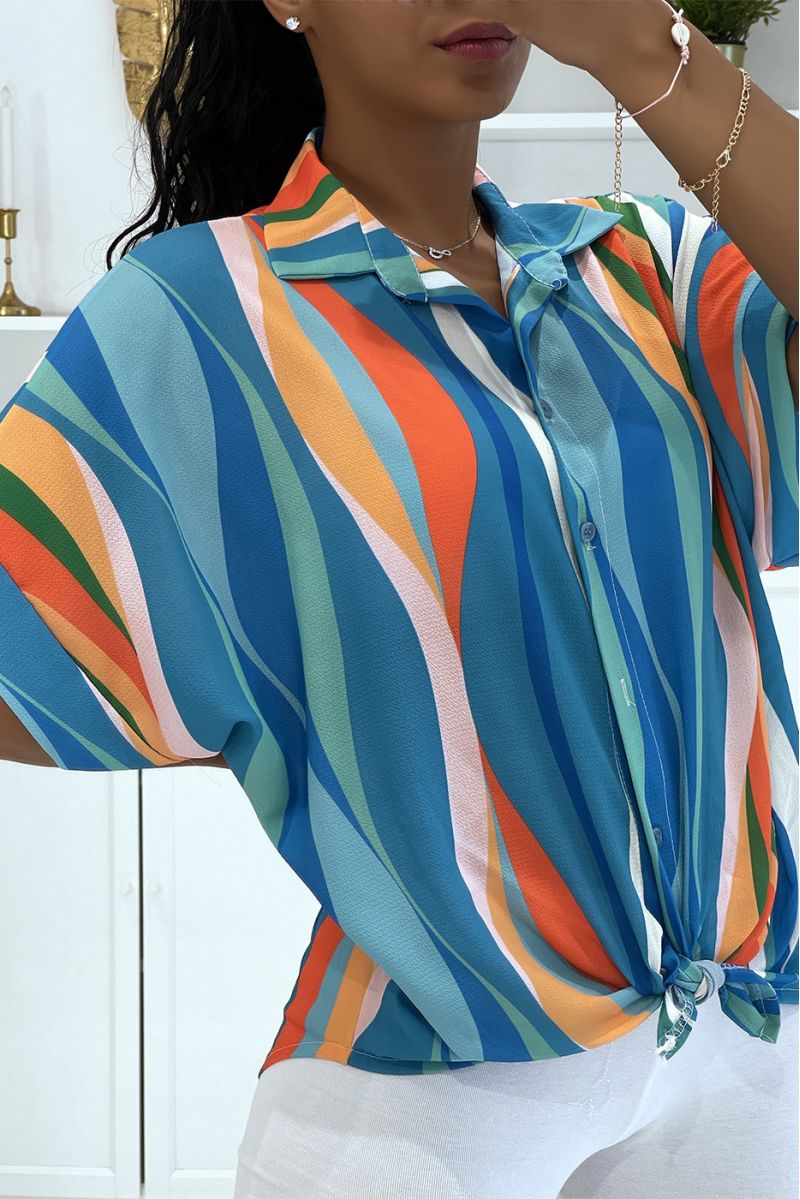 Lightweight blue and orange striped shirt - 3