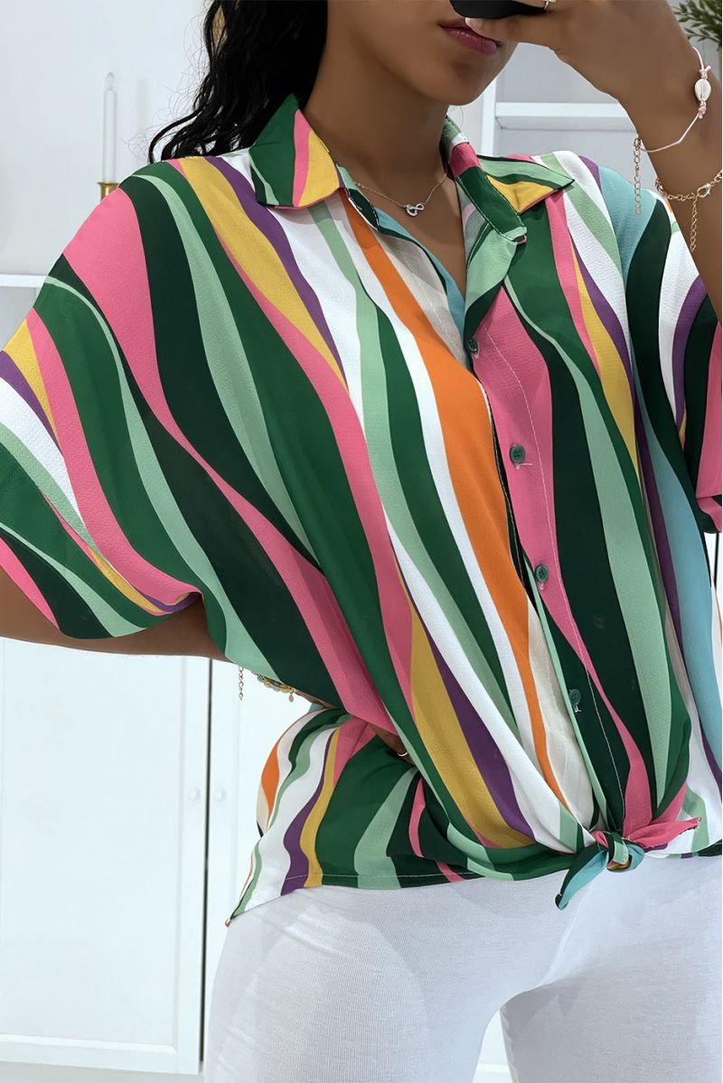 Chemise légère à rayures vert - 1