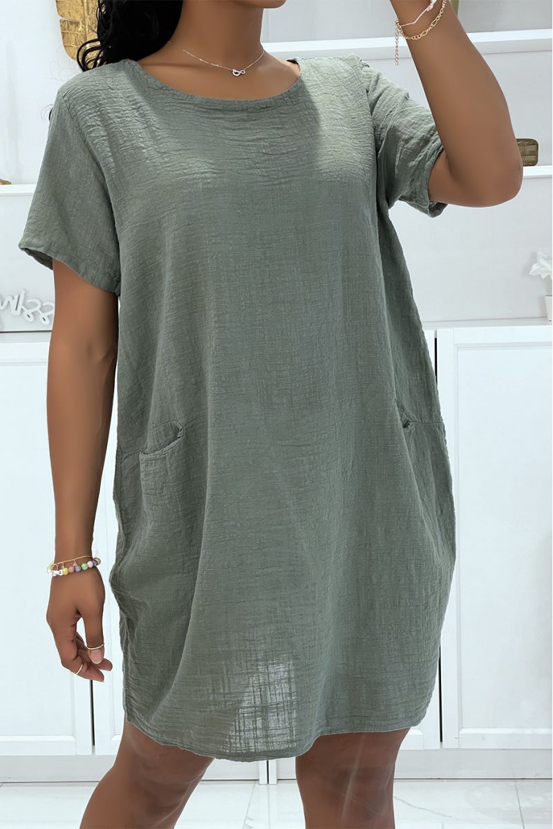 Lightweight khaki linen-effect tunic with pockets - 3