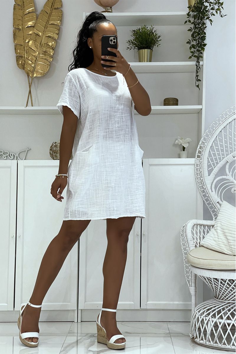 Light white linen effect tunic with pockets - 2