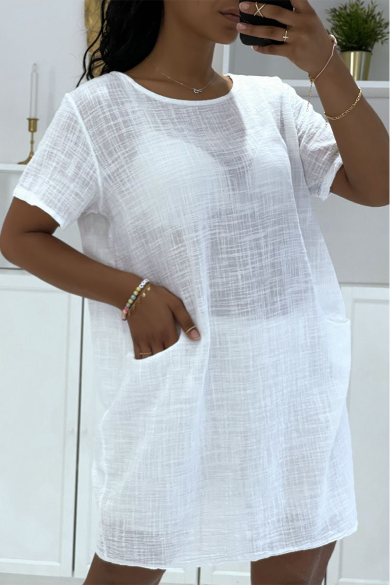 Light white linen effect tunic with pockets - 4