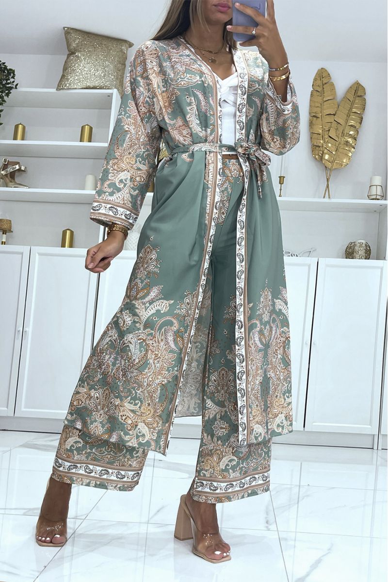 EnKemble kimono en vloeiende watergroene broek met oosters patroon - 3