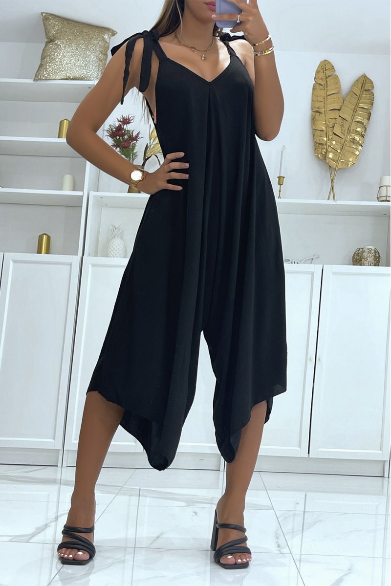 Flowing black asymmetrical harem style summer jumpsuit - 1