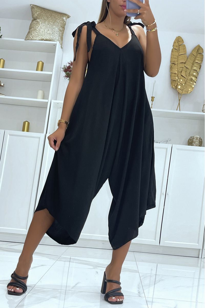 Flowing black asymmetrical harem style summer jumpsuit - 2