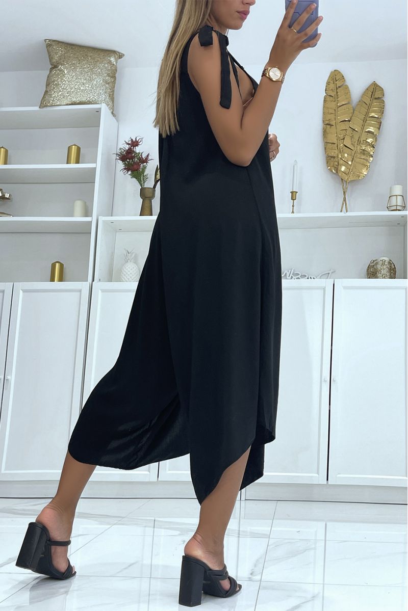 Flowing black asymmetrical harem style summer jumpsuit - 4