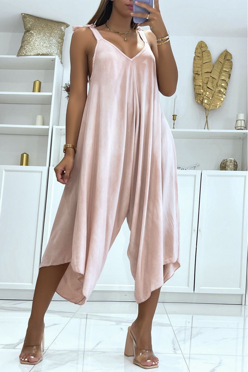 Flowing pink asymmetrical harem style summer jumpsuit - 1