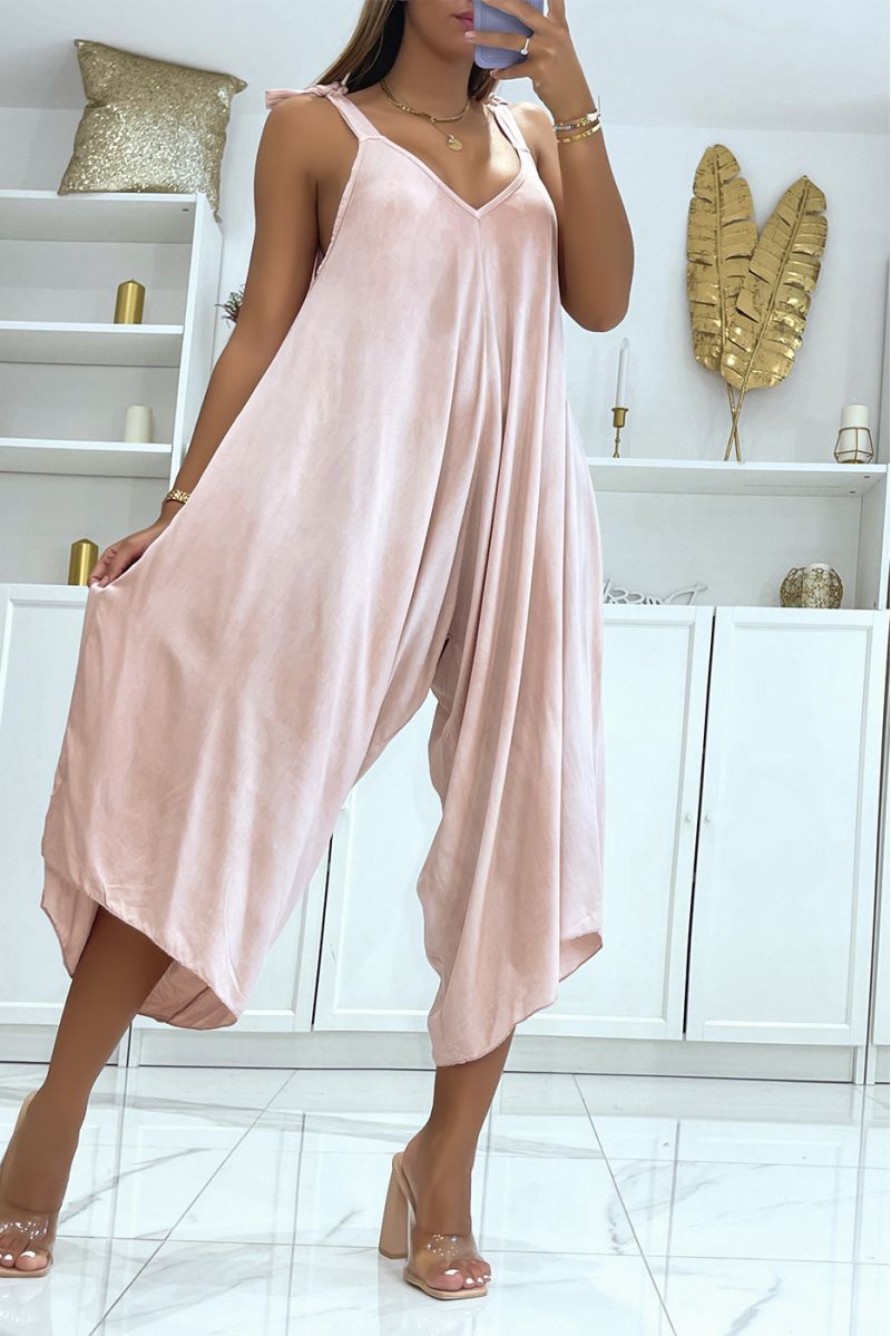 Flowing pink asymmetrical harem style summer jumpsuit - 3