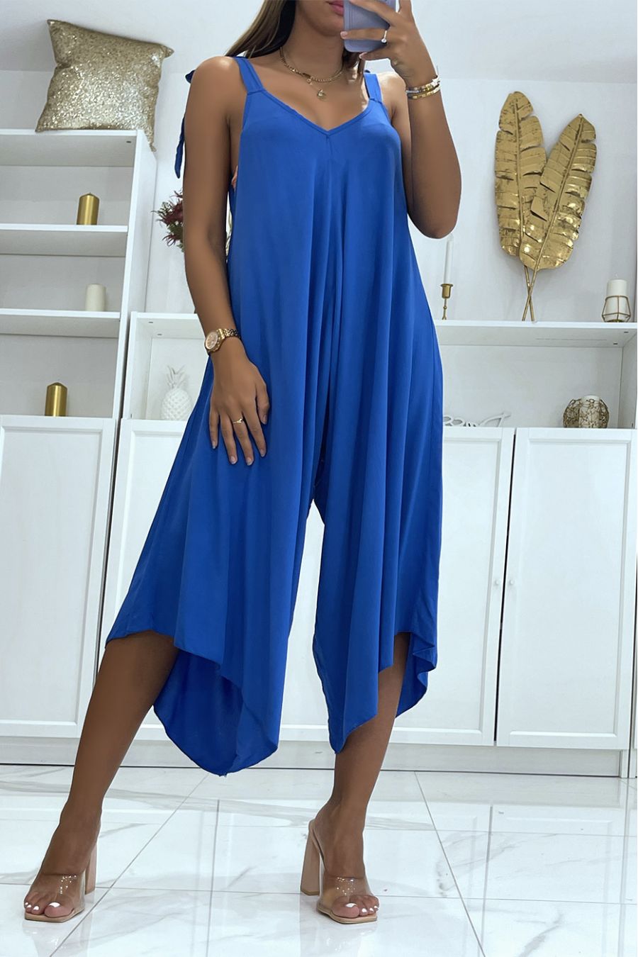 Asymmetrische sarouel-stijl koninklijke soepele zomerjumpsuit - 1