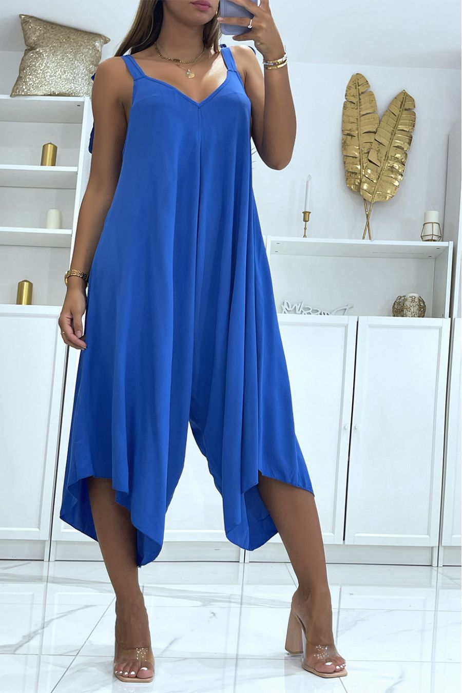 Asymmetrical sarouel style royal fluid summer jumpsuit - 2