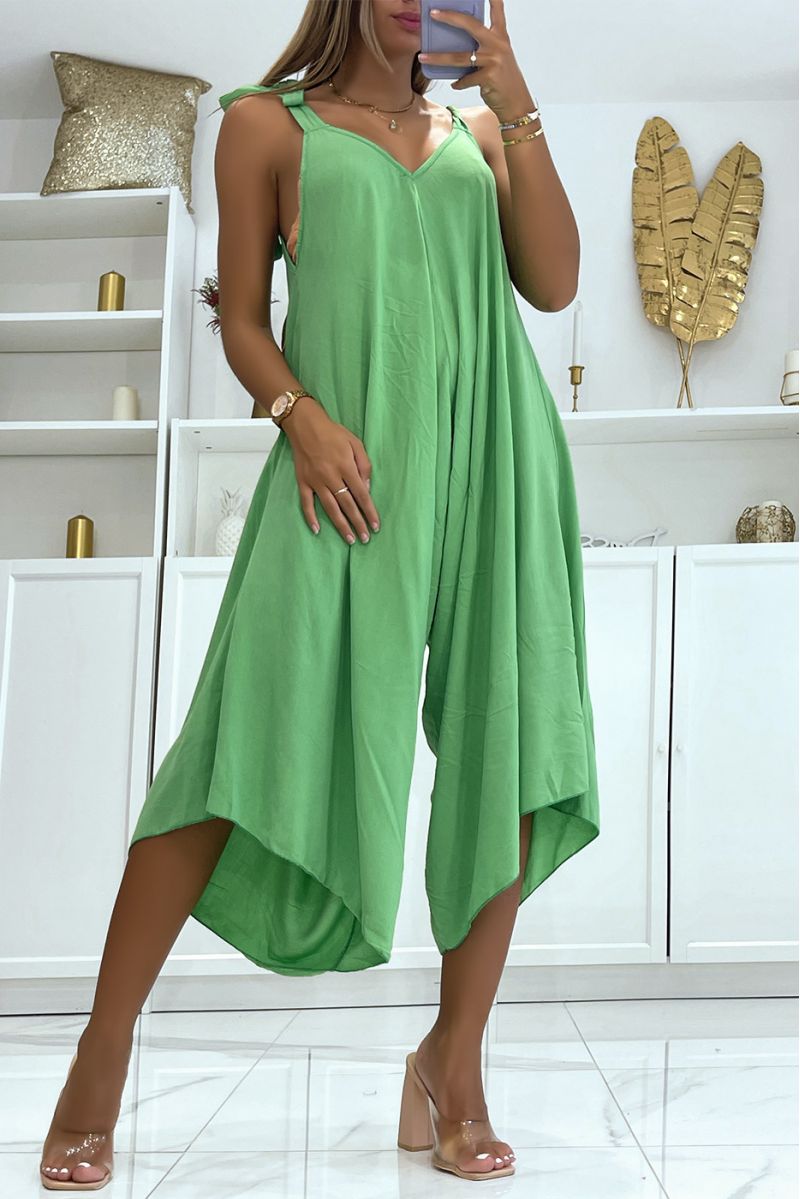 Flowing green asymmetrical harem style summer jumpsuit - 1