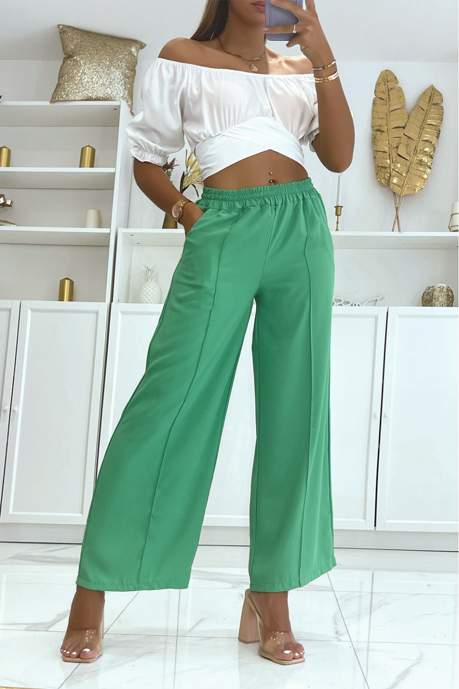 Buy W Pista Green Regular Fit Palazzos for Women Online @ Tata CLiQ