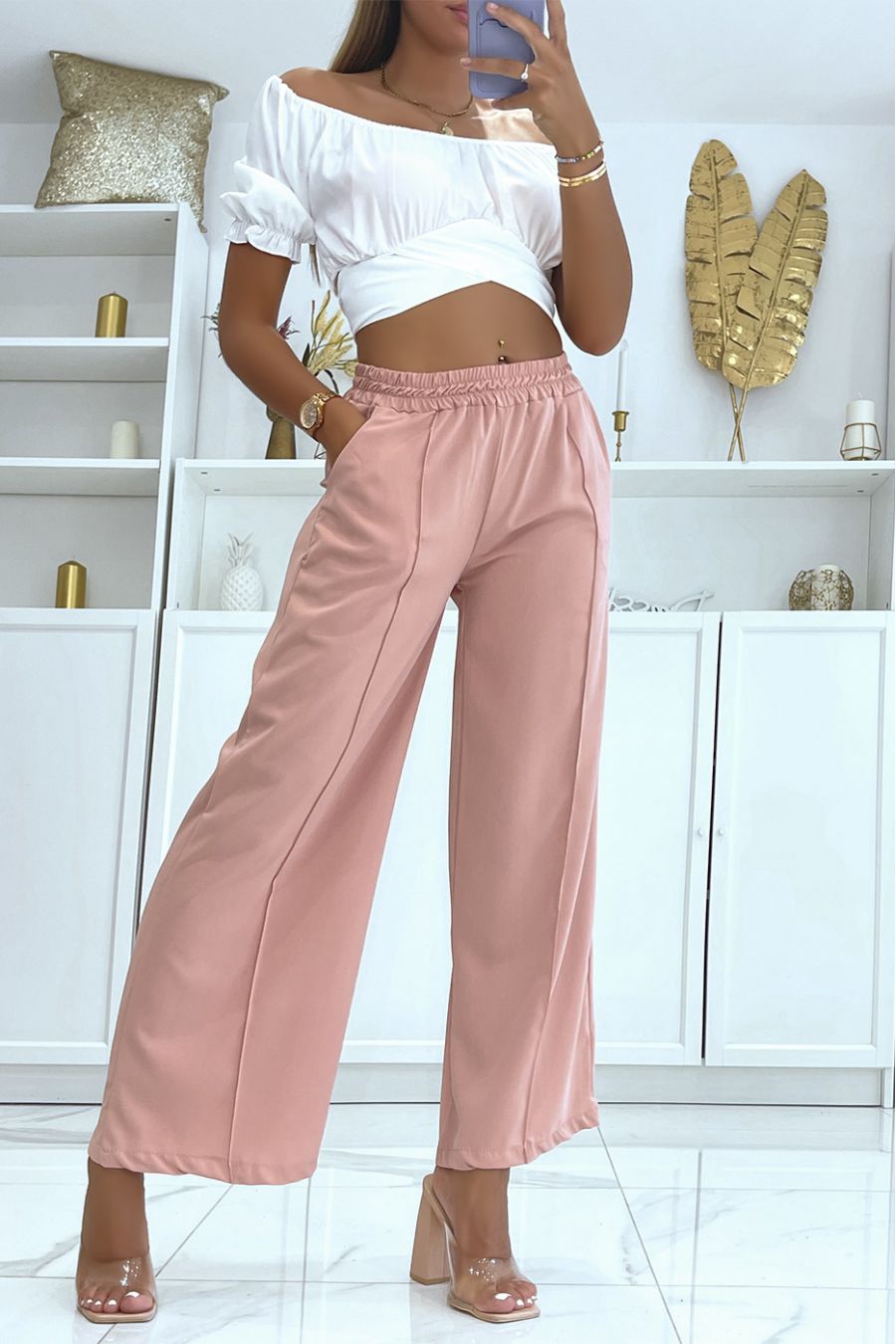 pants Light and comfortable pink palazzo pants