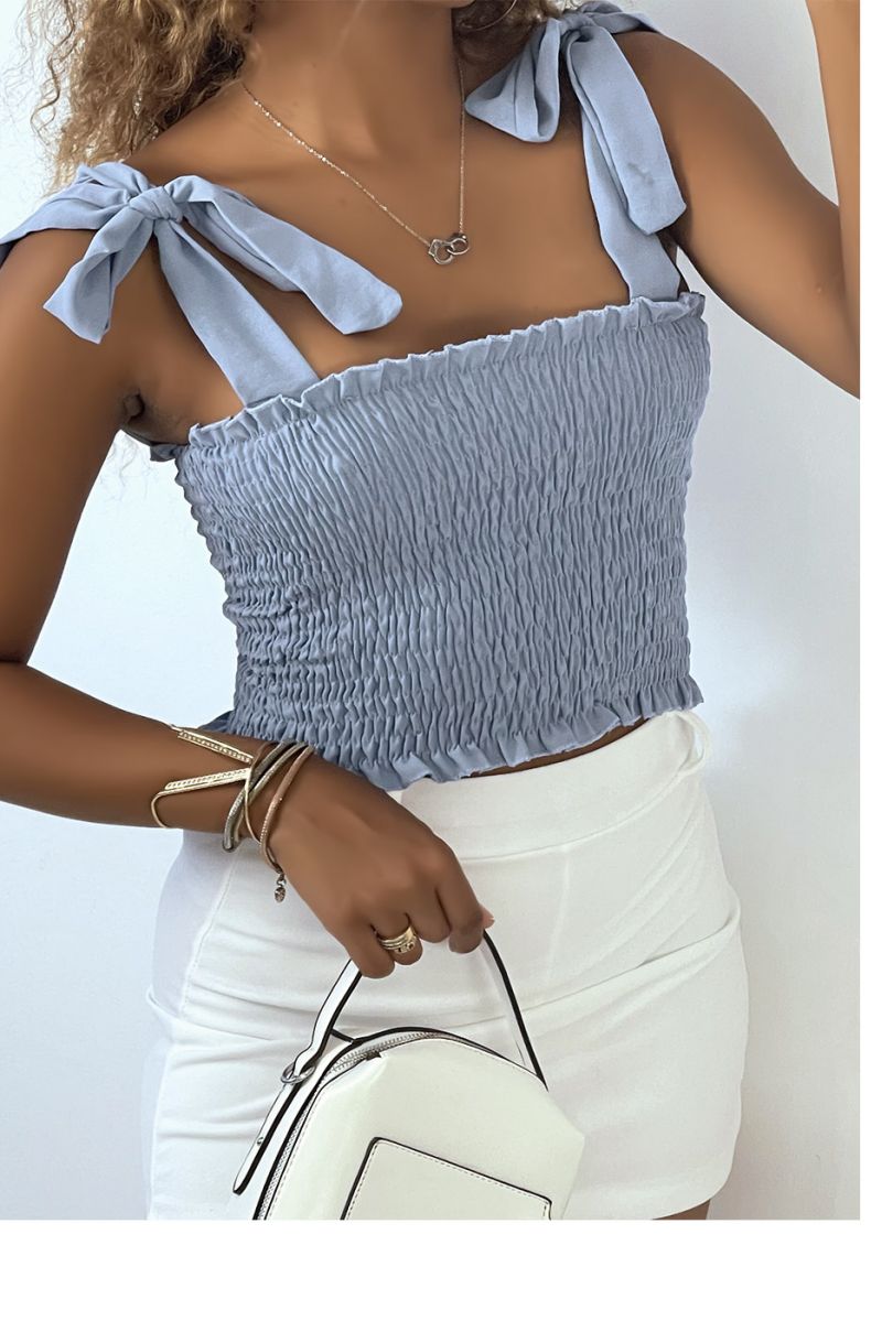 Inexpensive and essential turquoise strapless crop top of the season