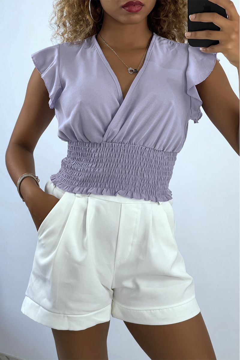 Flowing purple crop top with elastic wrap neckline - 2 Flowing purple crop top with elastic wrap neckline - 2