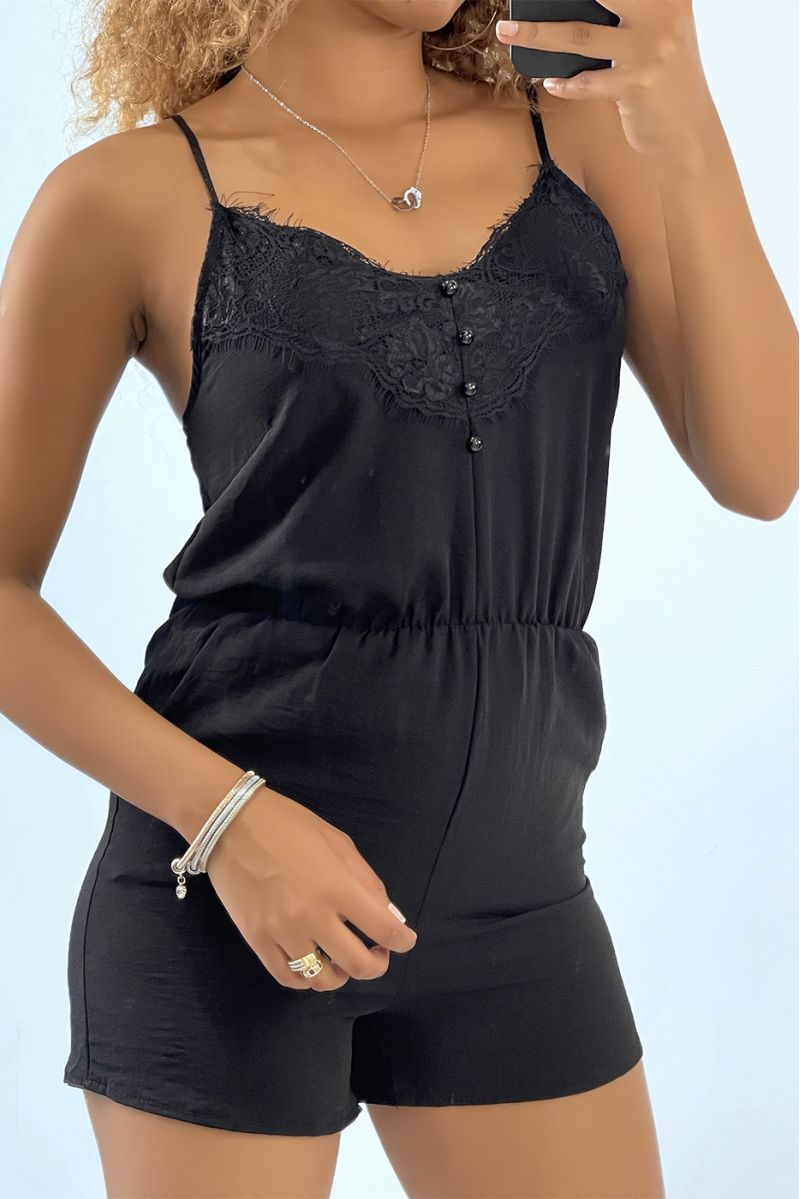 Light black playsuit with thin straps and lace - 3
