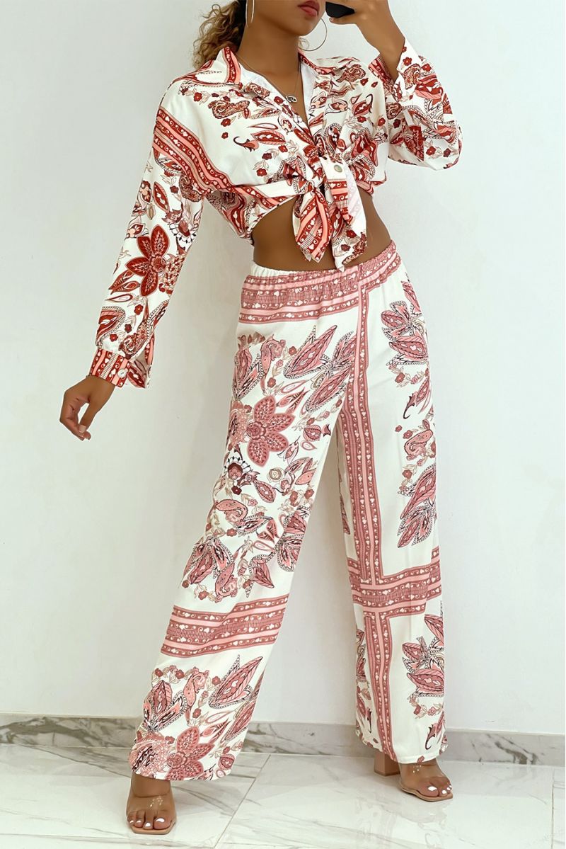 Soepelvallend overhemd met rozenprint en oversized broekset - 1