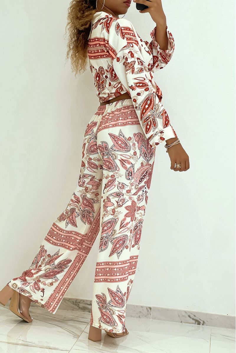 Ensemble fluide à imprimé rose chemise et pantalon oversize - 2