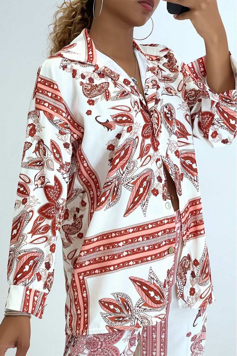 Ensemble fluide à imprimé rose chemise et pantalon oversize - 3