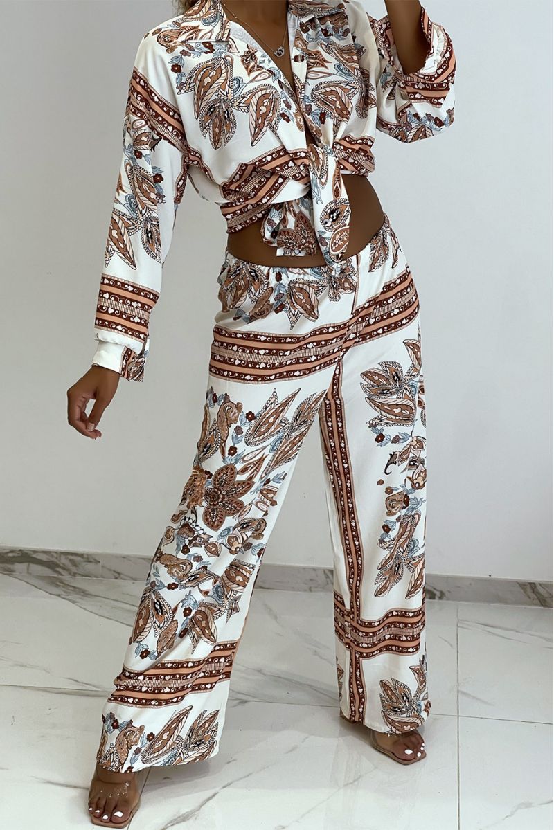 Ensemble fluide à imprimé taupe chemise et pantalon oversize - 4