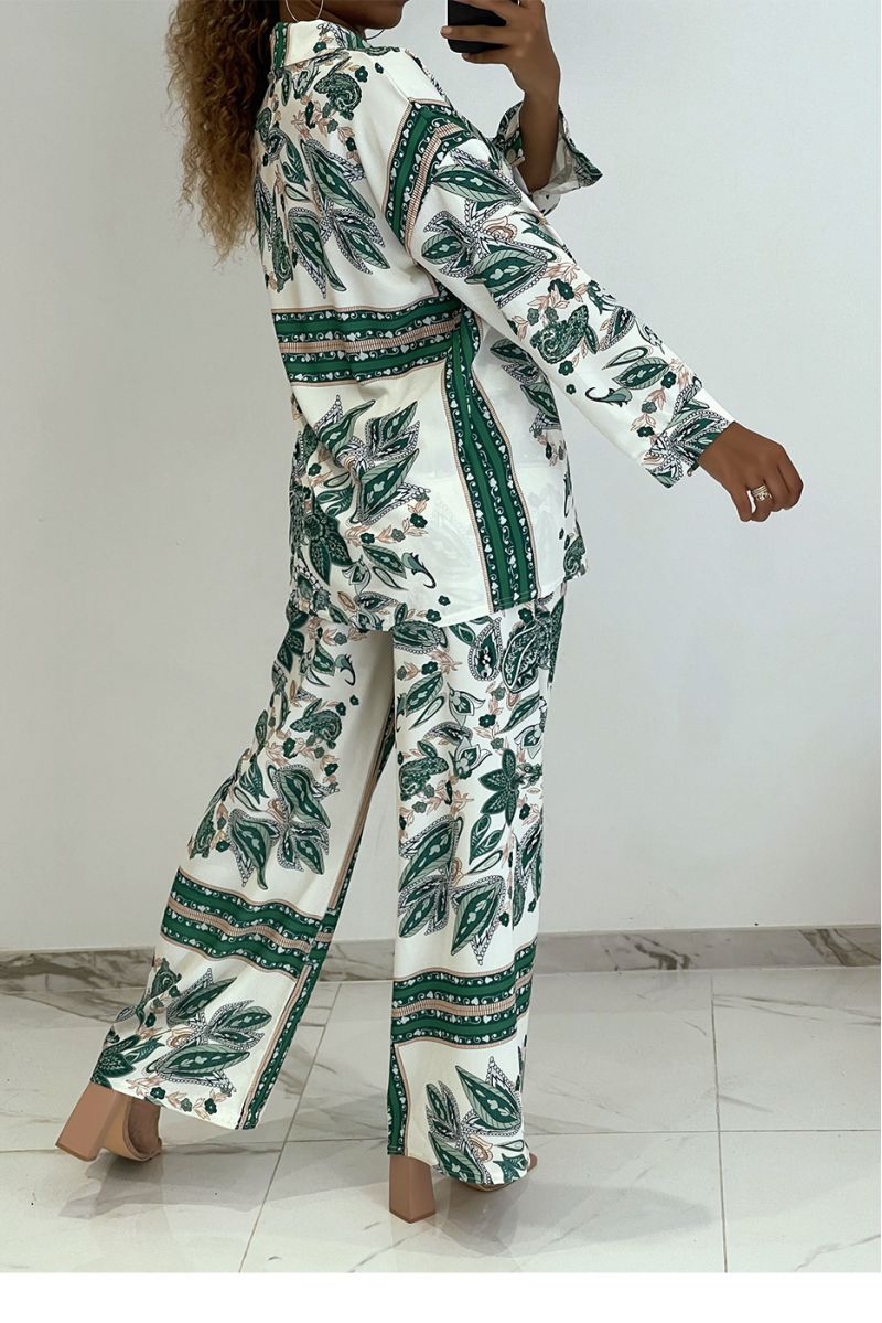 Flowing Green Print Oversized Shirt & Pants Set - 4