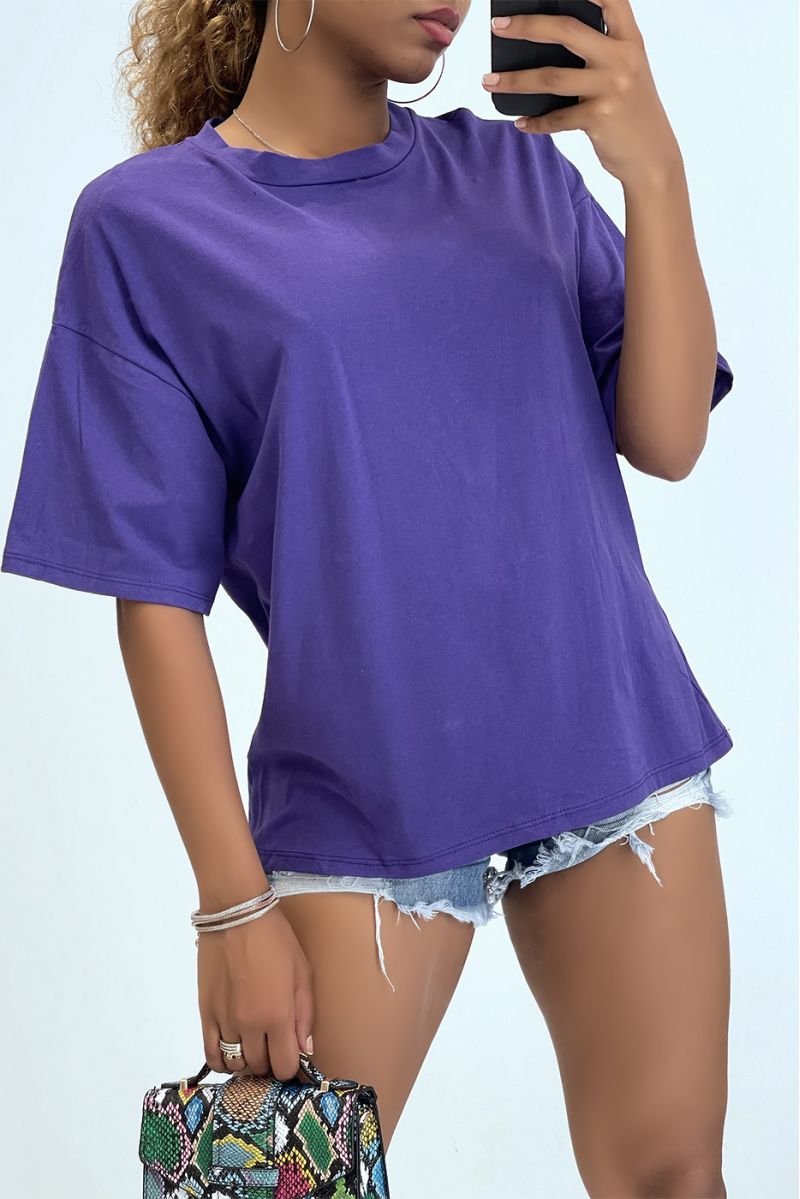 T-shirt basique col rond violet  - 1