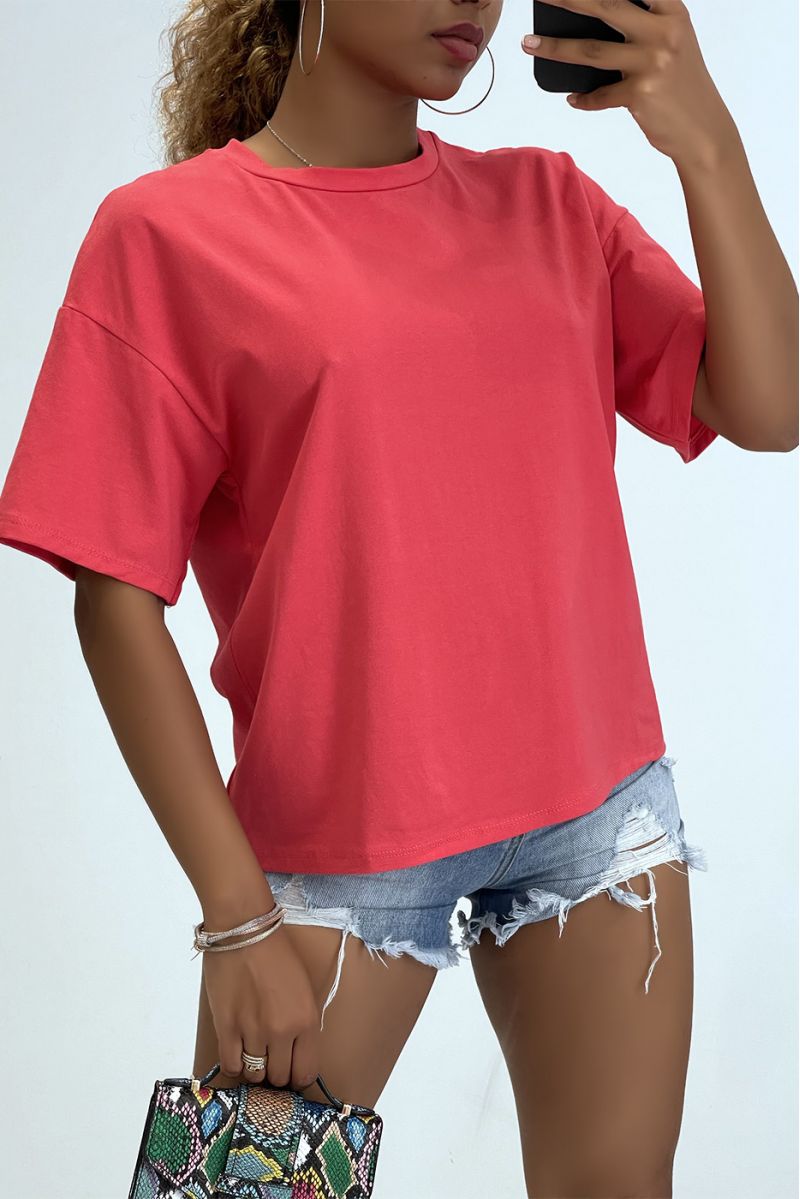 Basic fuchsia T-shirt met ronde hals  - 1