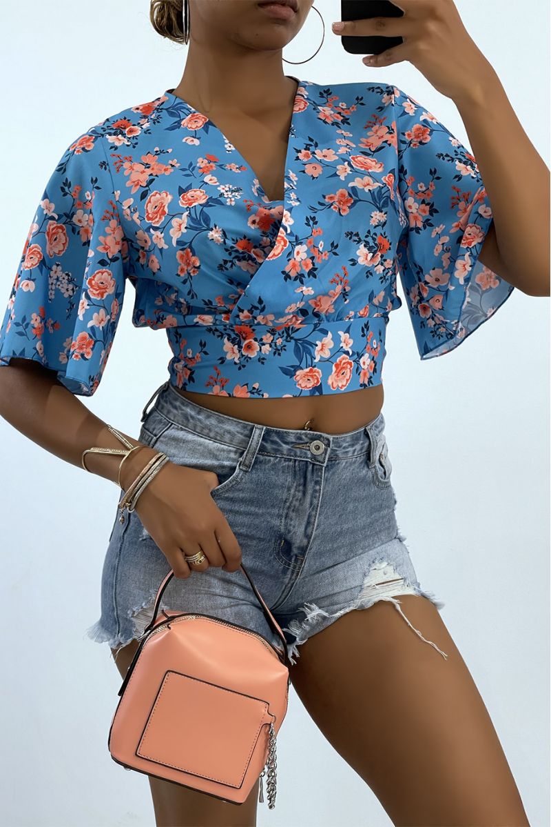 Cache-coeur crop top à fleur et manches larges  - 2