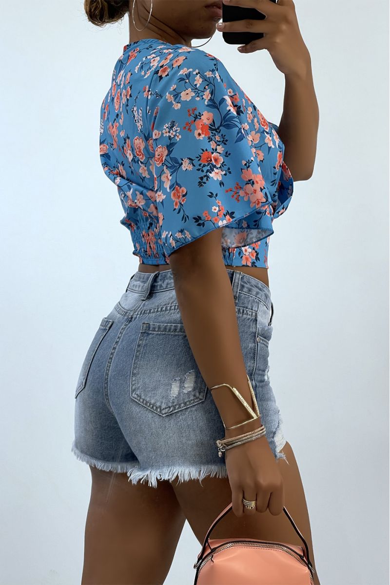 Cache-coeur crop top à fleur et manches larges  - 4