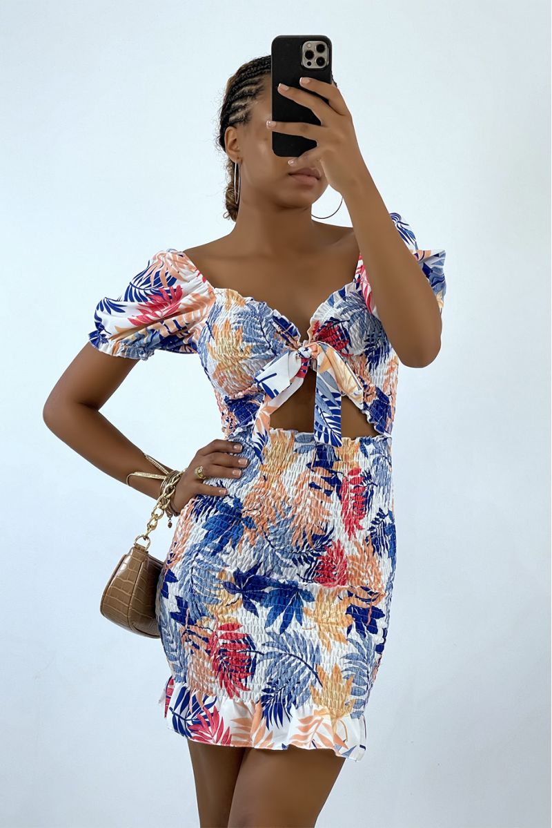 RoRe bodycon met koningsblauwe tropische print en boothals - 2