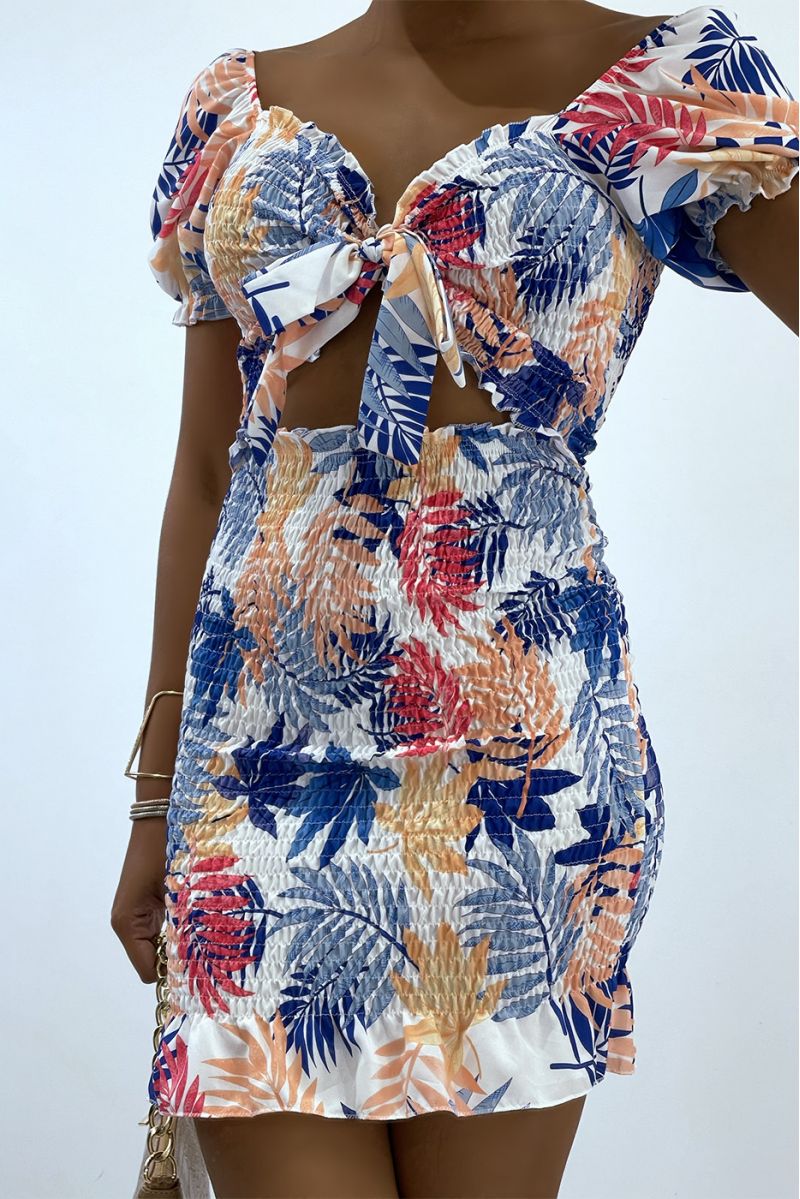 RoRe bodycon met koningsblauwe tropische print en boothals - 3
