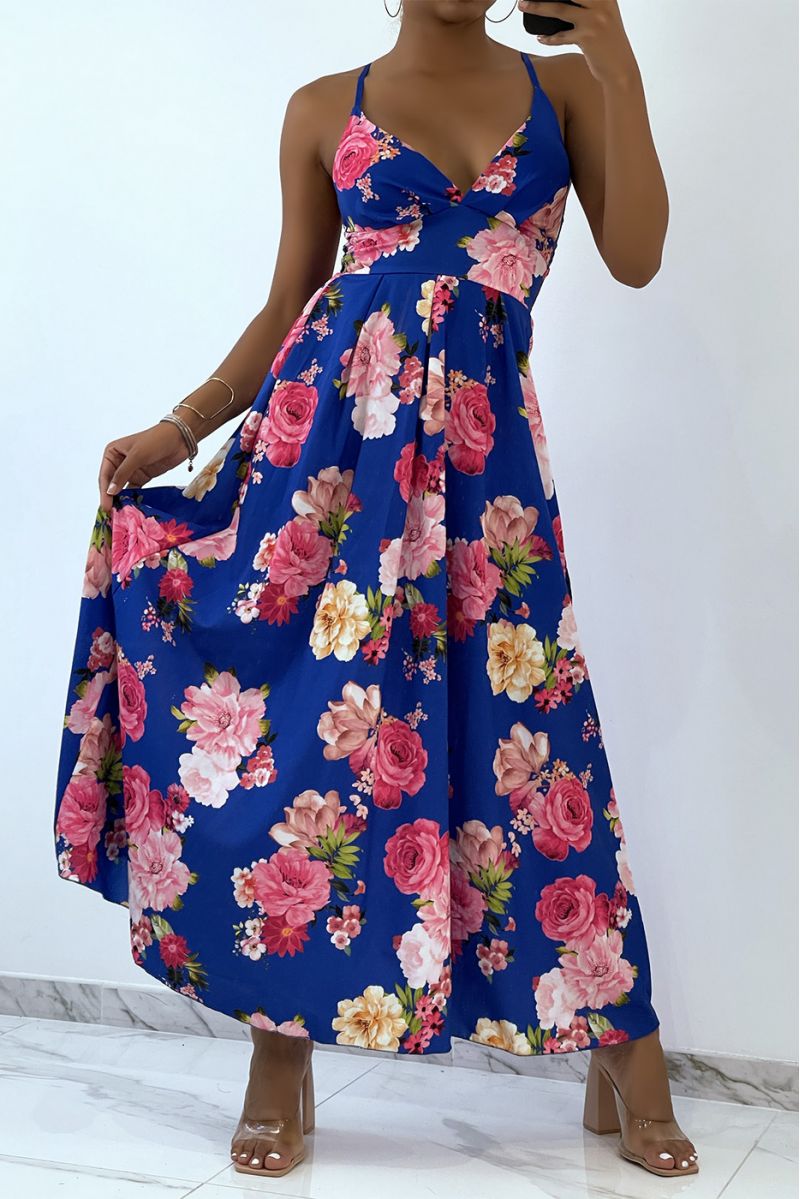 Royal long dress with flowers and triangle neckline  - 2