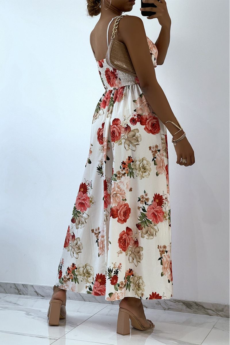 Long white floral dress with triangle neckline  - 4