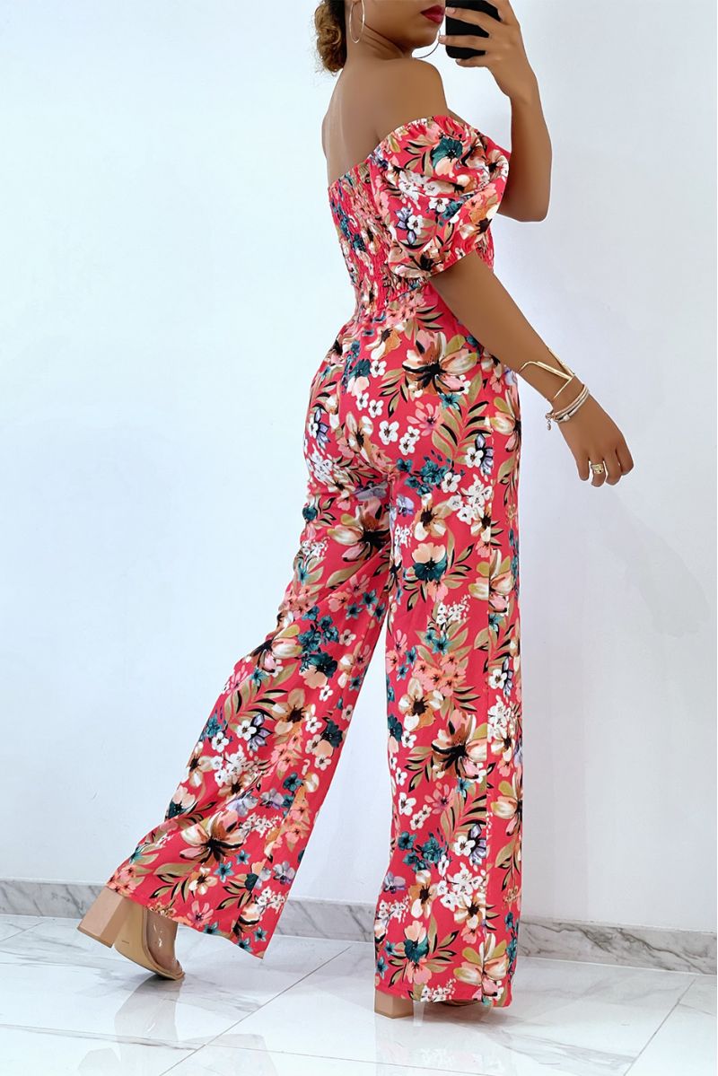 Combinaison fuchsia fleurie pantalon pattes d'éléphants et top bustier élastique à la poitrine indispensable de l'été - 6