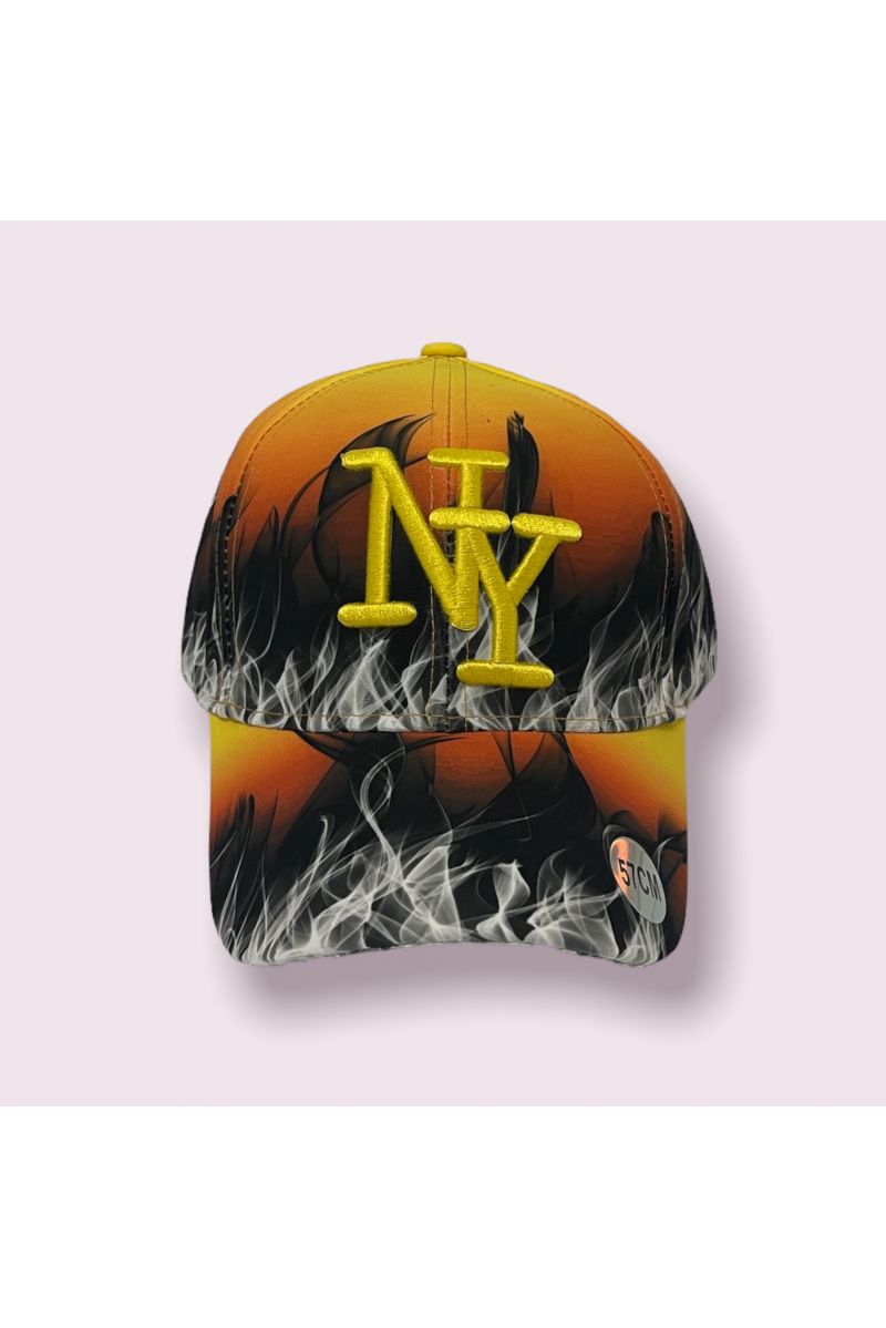 Black and orange cap with flame print and play of color - 2