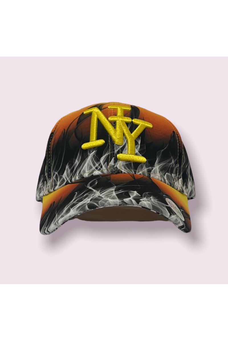 Black and orange cap with flame print and play of color - 3