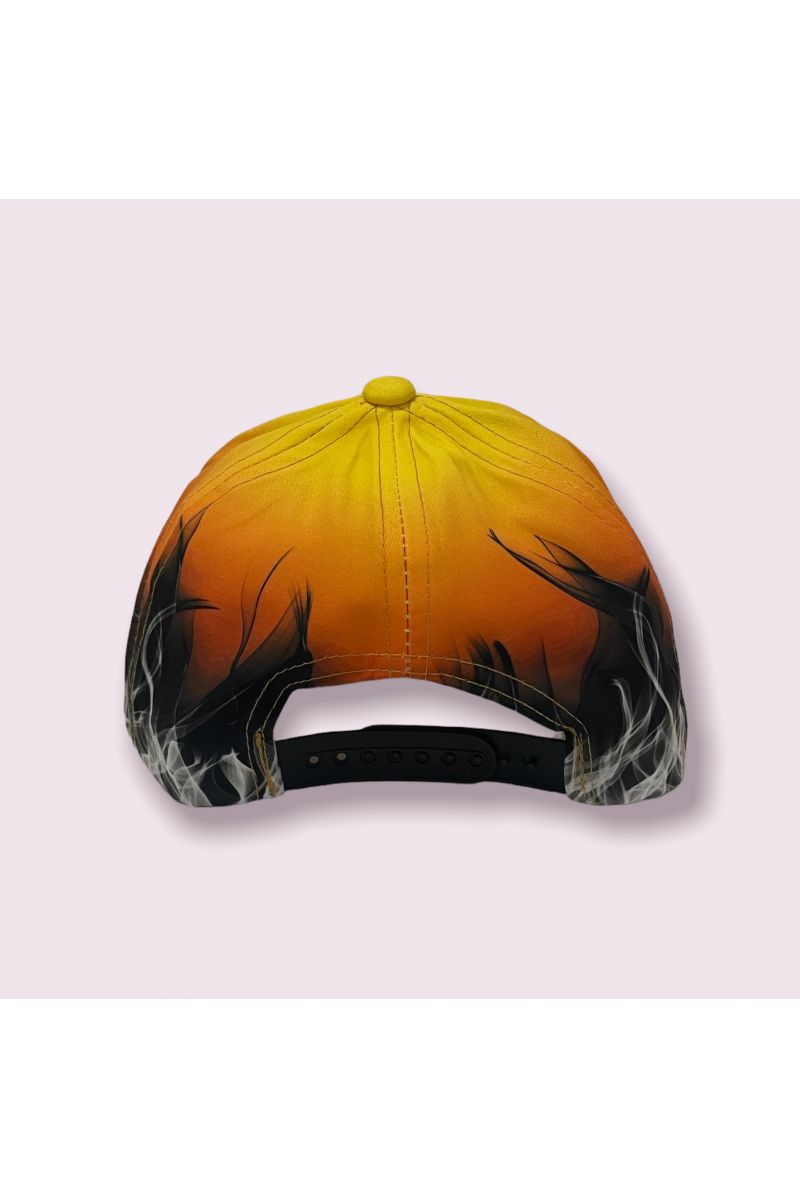 Black and orange cap with flame print and play of color - 4