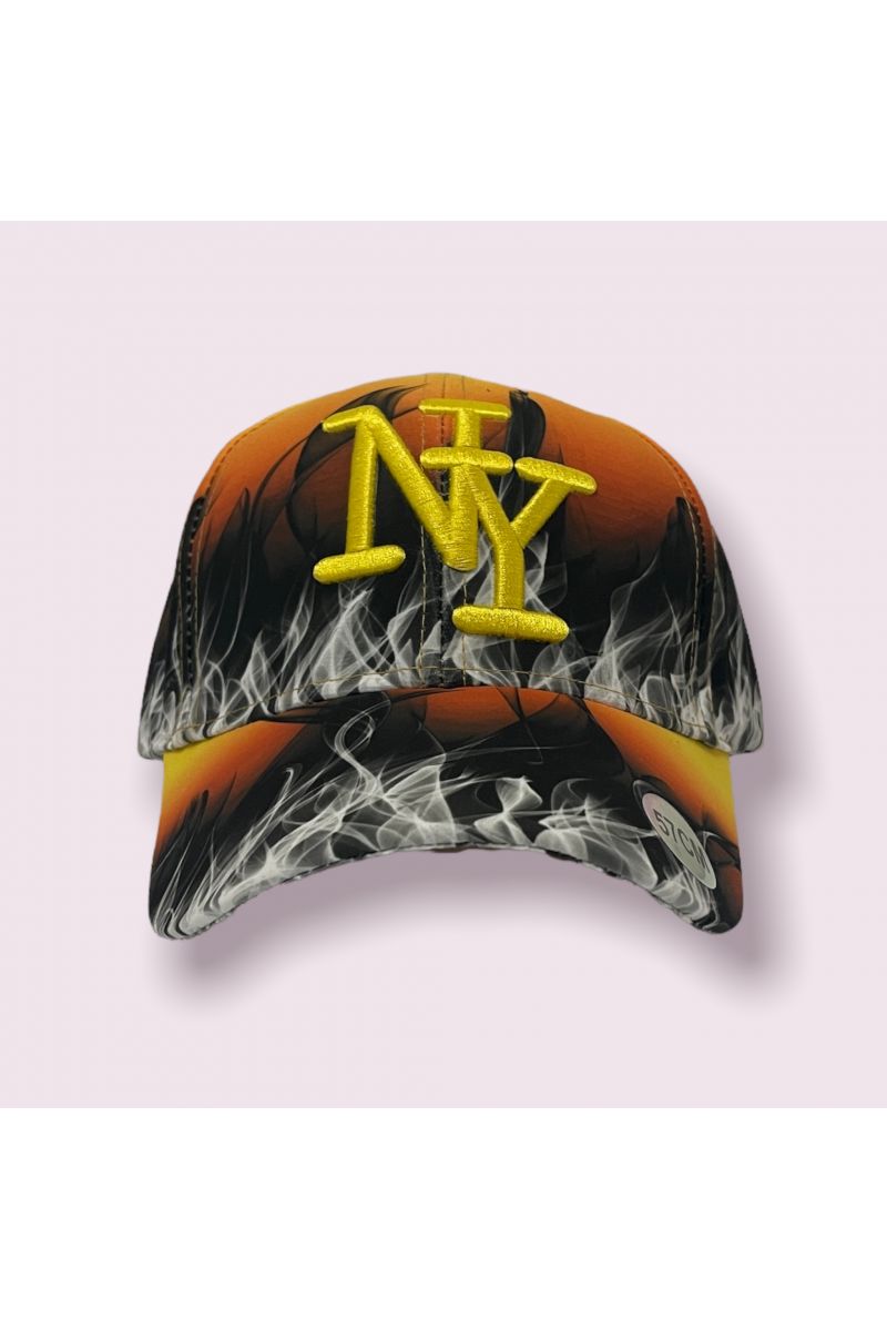Black and orange cap with flame print and play of color - 6